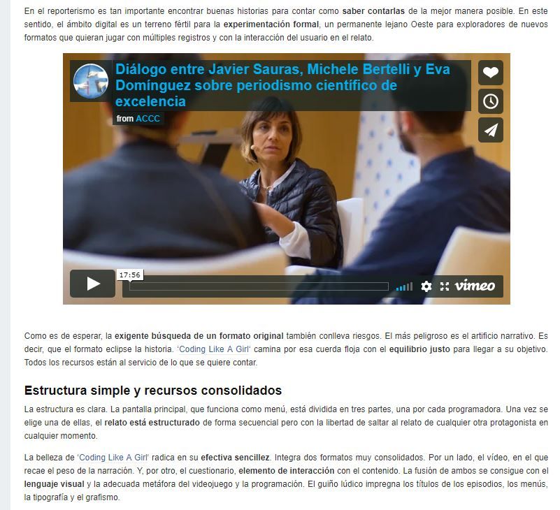 CodingLikeGirl's tweet image. &quot;El más peligroso es el artificio narrativo... #CodingLikeAGirl camina por esa cuerda floja con el equilibrio justo para llegar a su objetivo. Todos los recursos están al servicio de lo que se quiere contar&quot;
buff.ly/2J66Vqr
@edominguez para @PerCientEx
#Periodismo