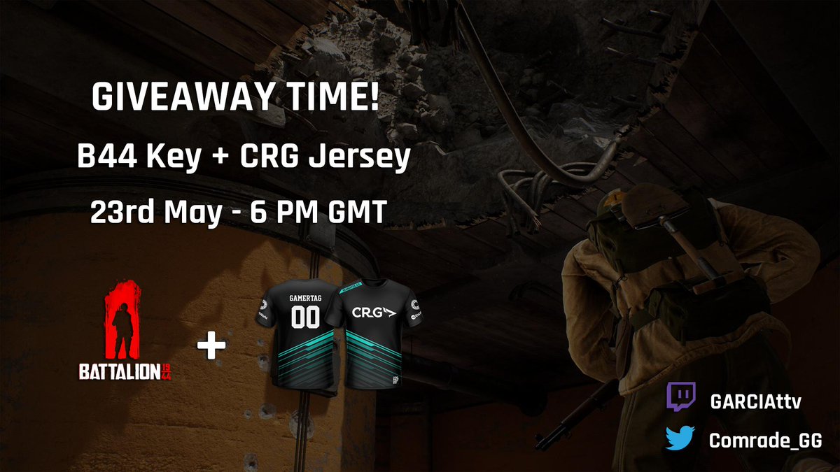 thegarciap_'s tweet image. #GIVEAWAY
Me and @Comrade_GG will be giving away a @Battalion1944 cdkey + CRG Jersey!
All you have to do is follow me on twitter/twitch and CRG twitter account + RT this post!
Subs will have 3x more chance to win the jersey!
The raffle will be done LIVE on 23rd of May #gfam