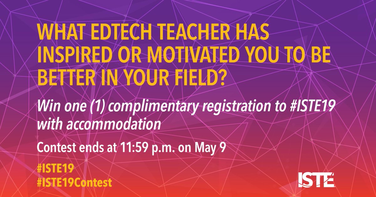 ISTE_ASCD's tweet photo. Celebrate #TeacherAppreciationWeek with us and you could win FREE #ISTE19 reg and accommodation!
1. Reply to this tweet answering this question and using #ISTE19 &amp; #ISTE19Contest 
2. Follow us: @iste
Contest closes Thursday! Full contest details: https://t.co/x1TdiNTyDY https://t.co/syY06b0K7A