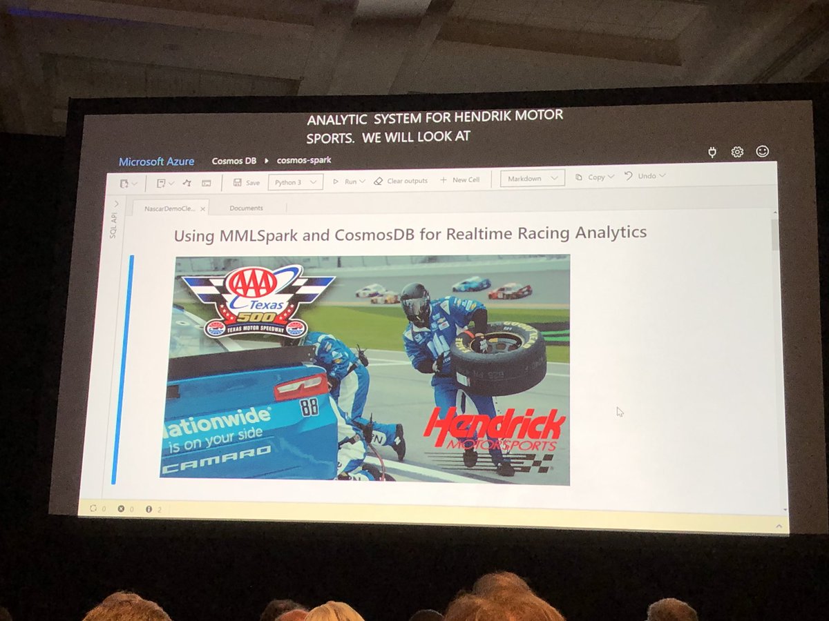 bahree's tweet image. OK this is very cool and whilst I say relatively easy (I know reality is more complex with #MapReduce and @cosmosdb, #Jupyte and #Spark for @NASCAR. Lets do this for @F1 - #racing and #AI #MSBuild Congrats @dharmashukla @RohanKData @aram09