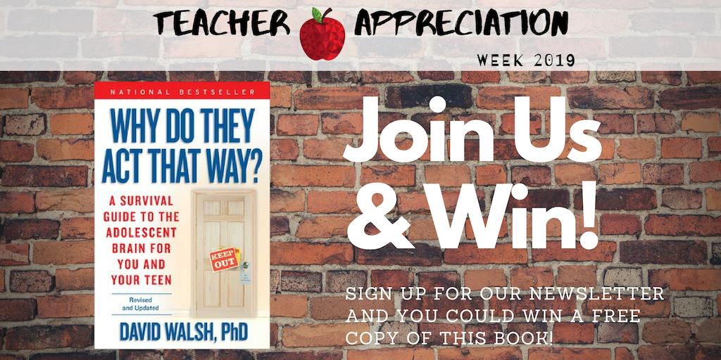 pegasus_springs's tweet photo. We provide collaborative inspiration &amp; support for the educational community.  Sign up for our newsletter today &amp; get a chance to win this book from @DrDaveWalsh for insights on the adolescent brain &amp; be entered for grand prize. https://t.co/arTWISJvV2 #TeacherAppreciationWeek https://t.co/KV9EleunX3
