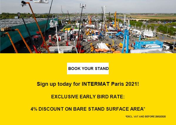 --- REGISTRATIONS ARE OPEN! ---

Book your stand now for INTERMAT Paris 2021!
event.intermatconstruction.com/2021/en/

#INTERMAT #Construction #Exhibition