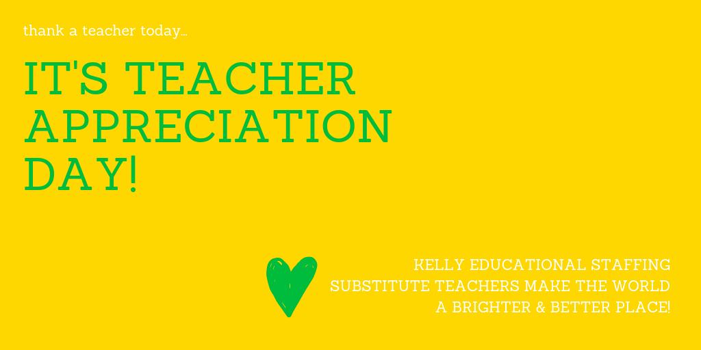 KellyServices's tweet photo. Teaching is the profession that creates all other professions! 💚 A big THANK YOU to the #KellyEducationalStaffing substitute teachers who make our kids' futures brighter every single day! #ThankATeacher #TeacherAppreciationDay https://t.co/KWIPygw11o