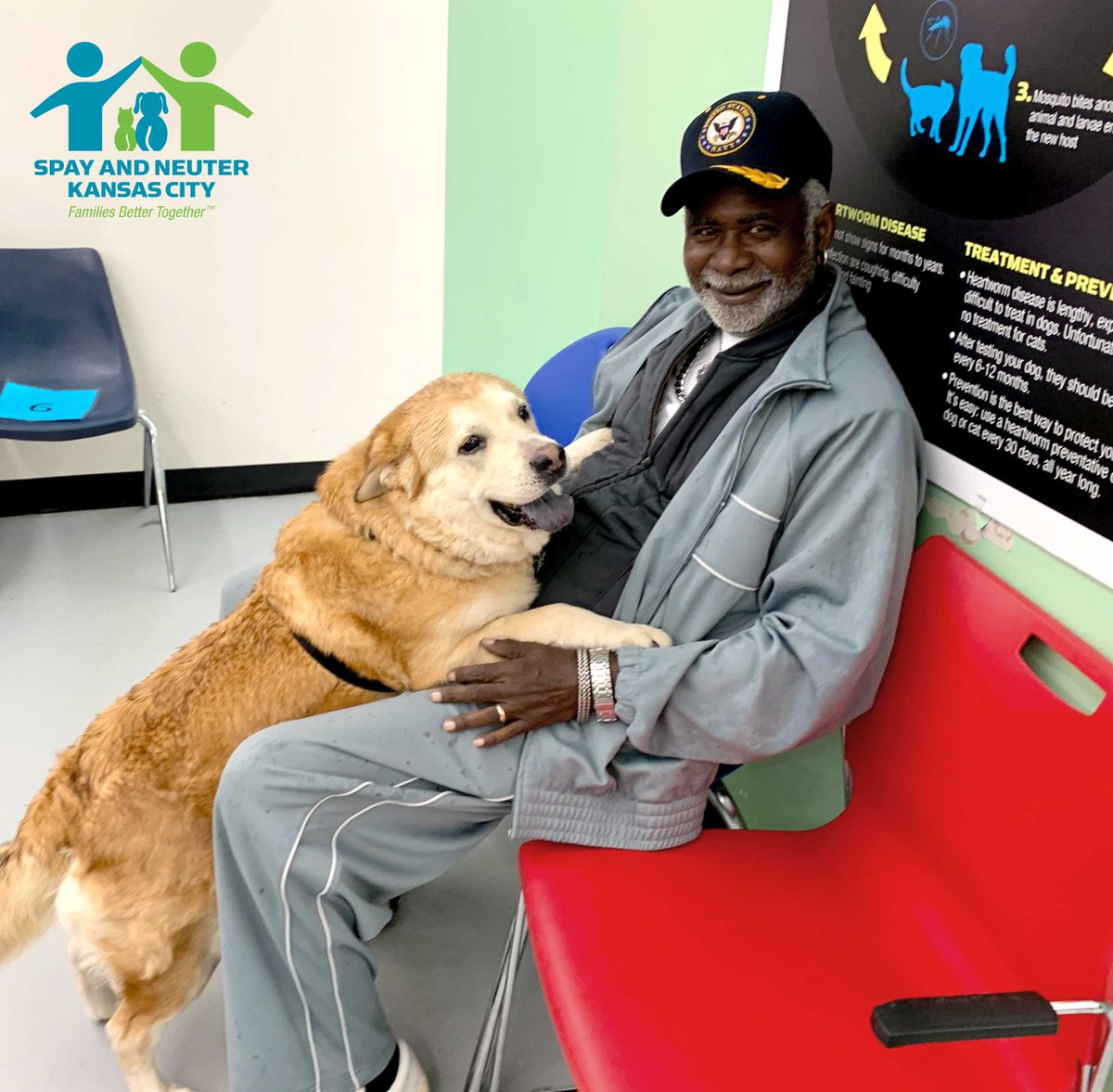 prckcmo's tweet photo. When you're scared in a new place, sometimes a little hug from dad helps. #olddogs #cliniclife #SNKC https://t.co/iRU9zZmrpA