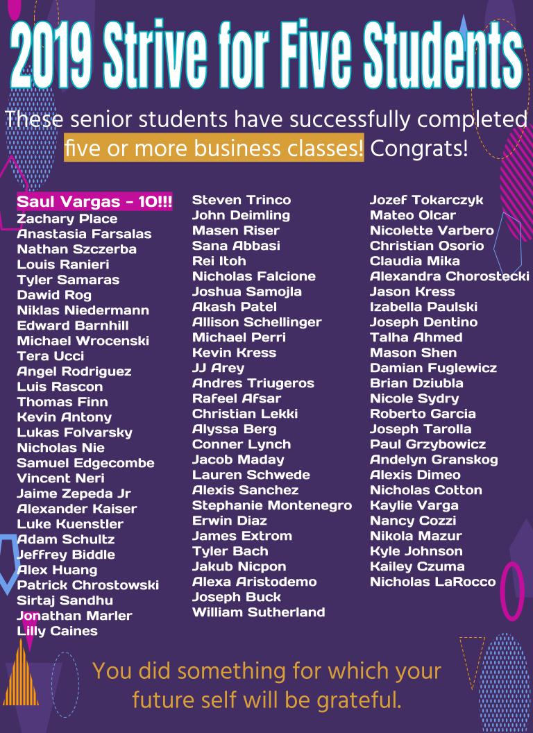 Congrats to all our 2019 Strive for Five honorees! You did something for which your future self will be grateful! We are proud of you!