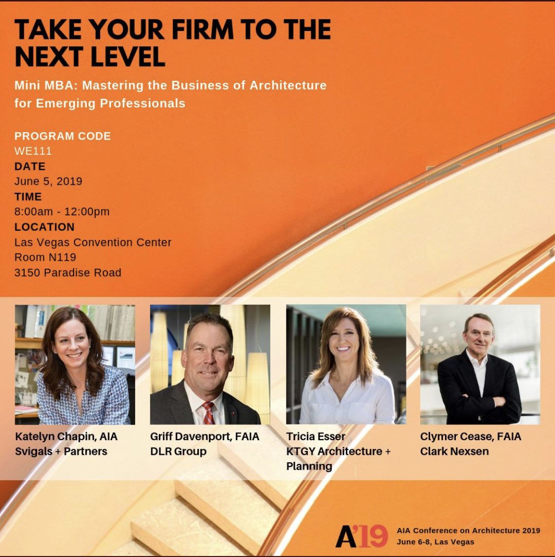 Ready to learn about the business of architecture?! Join the <a href="/AIAYAF/">AIA Young Architects Forum</a> and LFRT leaders in an engaging workshop that guides the next generation of leaders on the business of building a profitable practice. To register, visit the A19 website at: conferenceonarchitecture.com/schedule/
#A19 #MiniMBA