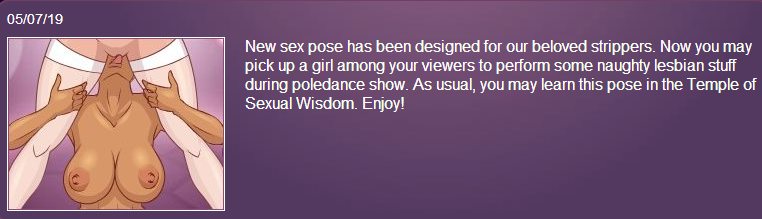 ClubMnF's tweet photo. Update! New sex pose has been designed for our beloved strippers. Now you may pick up a girl among your viewers to perform some naughty lesbian stuff during a pole dance show. As usual, you may learn this pose in the Temple of Sexual Wisdom. Enjoy! Let us know what you think. https://t.co/7X01UNXwoe