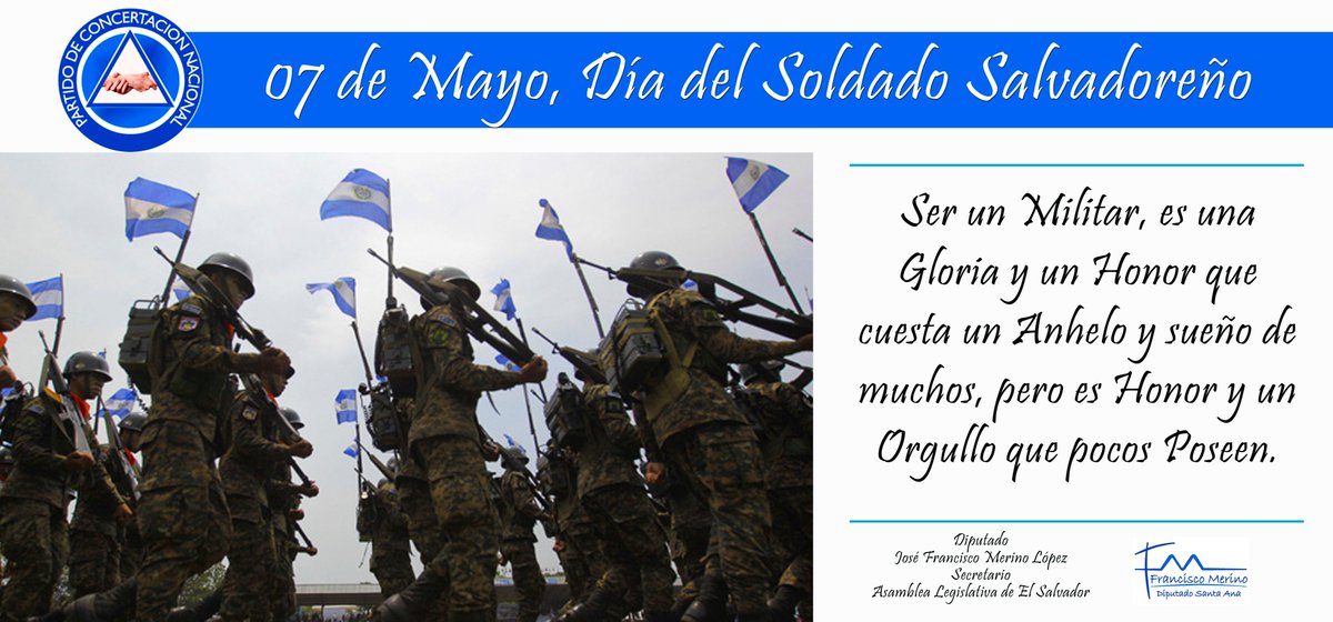 merino_chico's tweet photo. Ser Militar es una Gloria y un Honor que cuesta un Anhelo y sueño de muchos, pero es un Honor y un Orgullo que pocos poseen.
#07deMayo
#DíadelSoldadoSalvadoreño
Felicidades a todas las mujeres y hombres que conforman nuestra Gloriosa @FUERZARMADASV #CunadeValientes https://t.co/l8XdF0GIbz