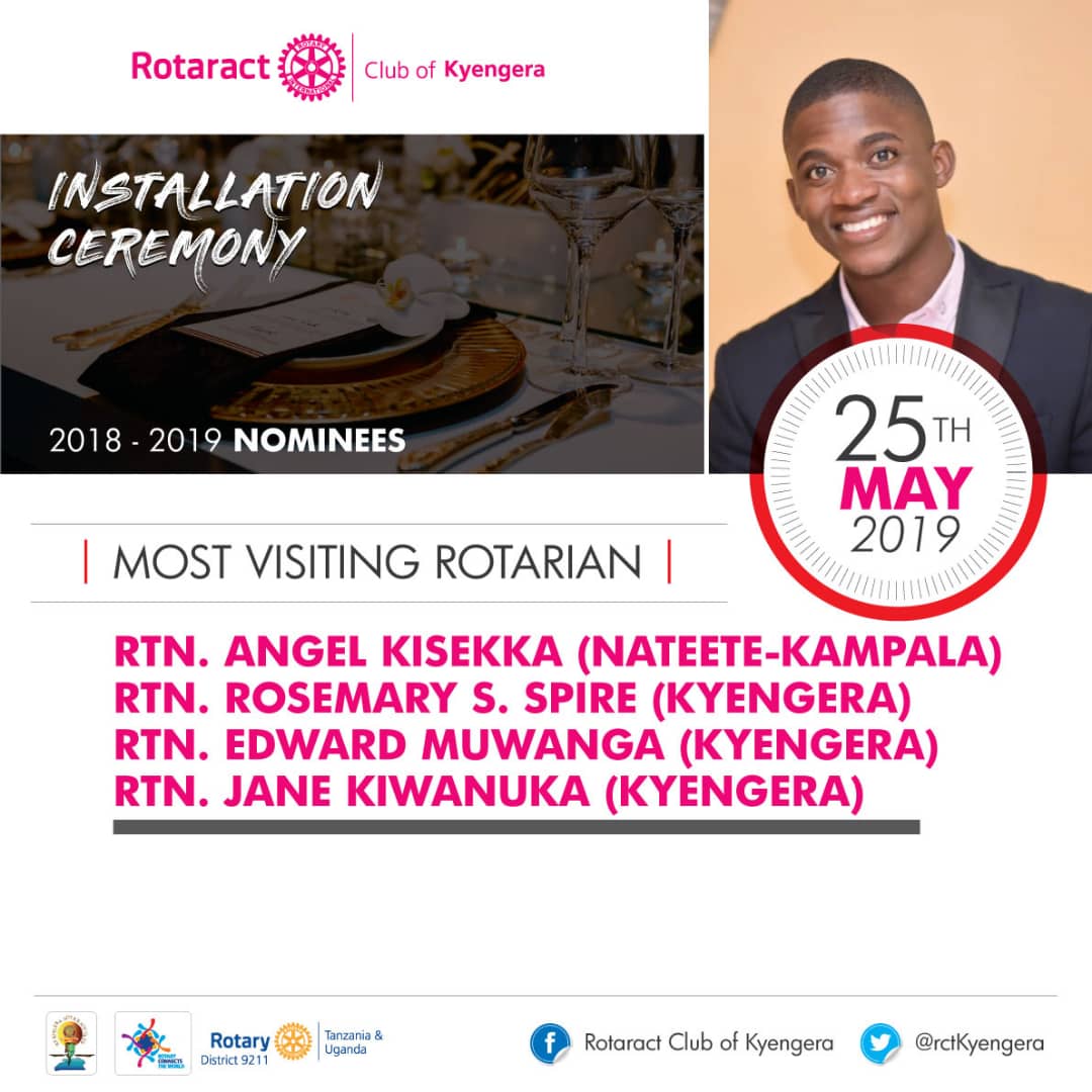 RctKyengera's tweet photo. Its not everyday that you find Rotarians that consistently support or visit rotaract clubs. These are the nominees for the most visiting Rotarian award... https://t.co/SvOgJ7xNVk