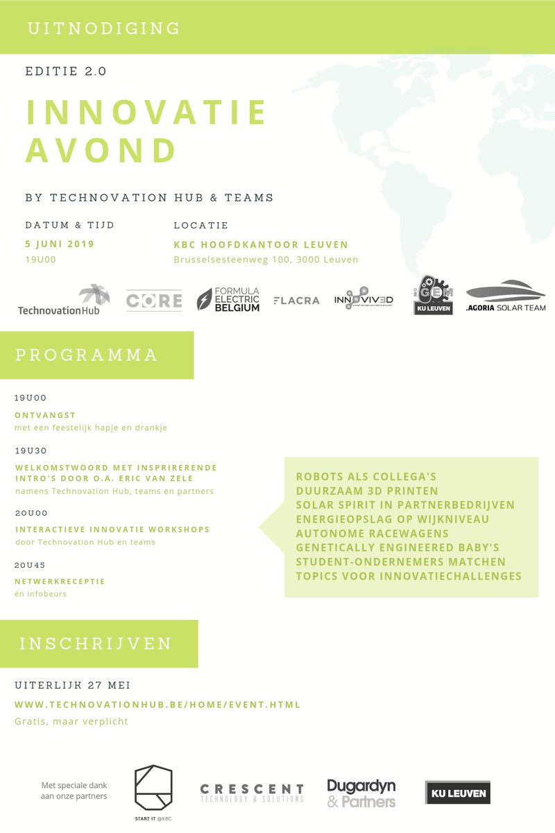 Op 5 juni organiseren Technovation Hub en teams een nieuwe innovatieavond voor (bedrijfs)partners, studenten en alumni. Een avond met inspirerende sprekers én maar liefst 8 innovatie workshops!

Programma en inschrijven via lnkd.in/ece-cDq