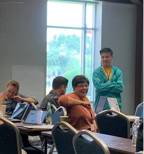 STMParishSchool's tweet photo. St. Thomas More Technologist Janice Felton received applause after sharing a great idea during the ISTE/NCEA certification program at the Catholic Schools Office. https://t.co/fSyBf8KecM