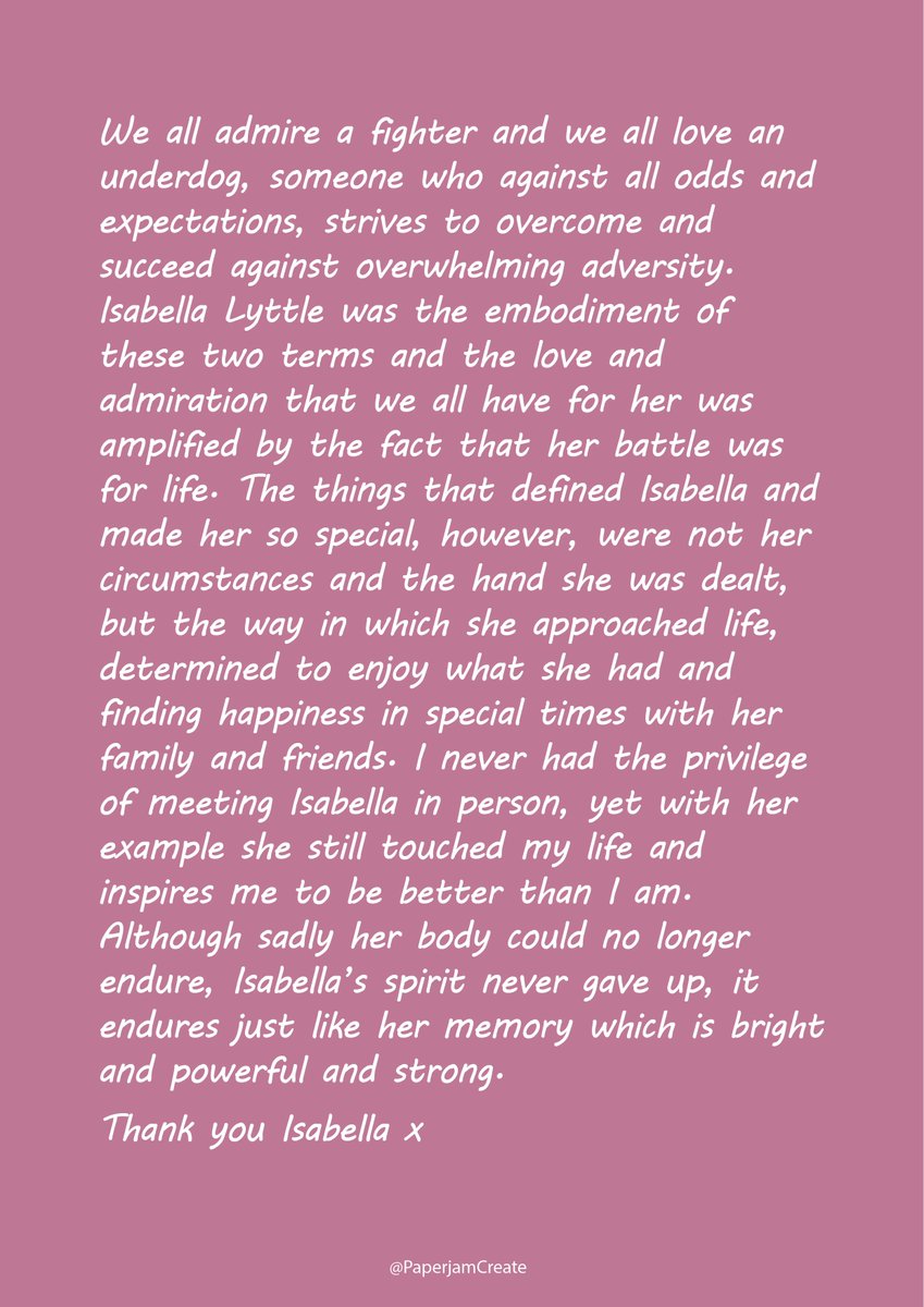 PaperjamCreate's tweet photo. @OneMinuteBriefs @LyttleFight #InMemoryOfIsabella found this incredibly tough, as I'm sure everyone else has. I just didn't feel like doing a pun or clever visual so I just wrote. Thoughts and prayers to all of Isabella's family and friends https://t.co/3brHtzsUXI