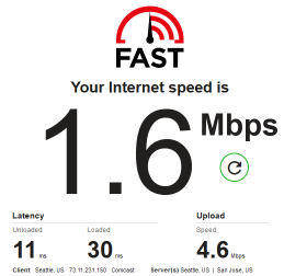 MsMikeValentine's tweet image. @Joseph_Joe_M @comcast @Xfinity @comcastcares #Comcrap This pic represents the speed I get on average. I pay for 75m/s. I pay you slow because I keep hoping some magic other ISP will become available. I have never hated a company more in my entire life.