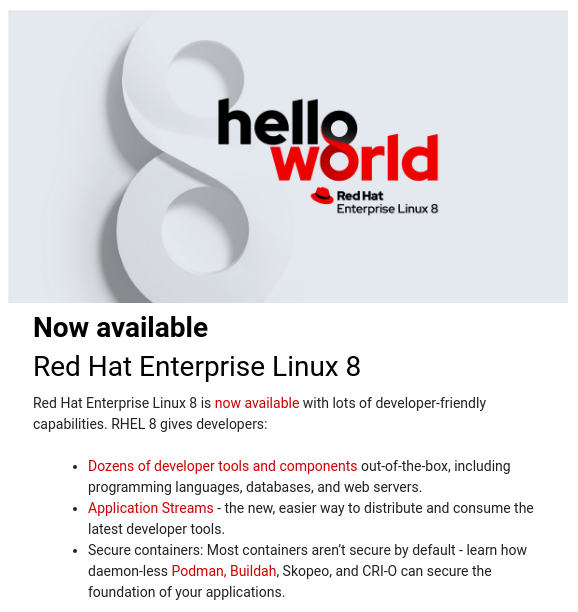 Red Hat Enterprise #Linux 8 is now available!