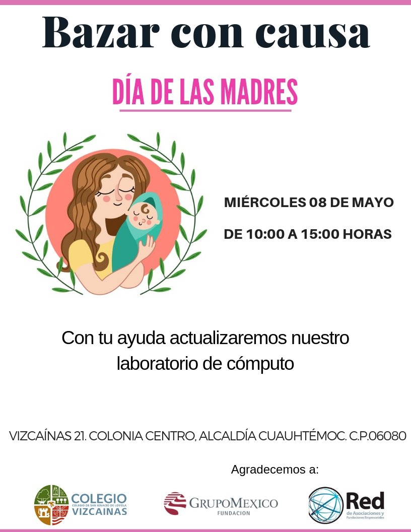 Gracias a tu apoyo nuestro primer bazar con causa fue todo un éxito. Es por eso, que este miércoles 08 de mayo podrás comprar tus presentes con nosotros en una nueva edición de bazar con causa con motivo del Día de las madres. #YoSoyVizcaínas #Educación #Arte #Cultura