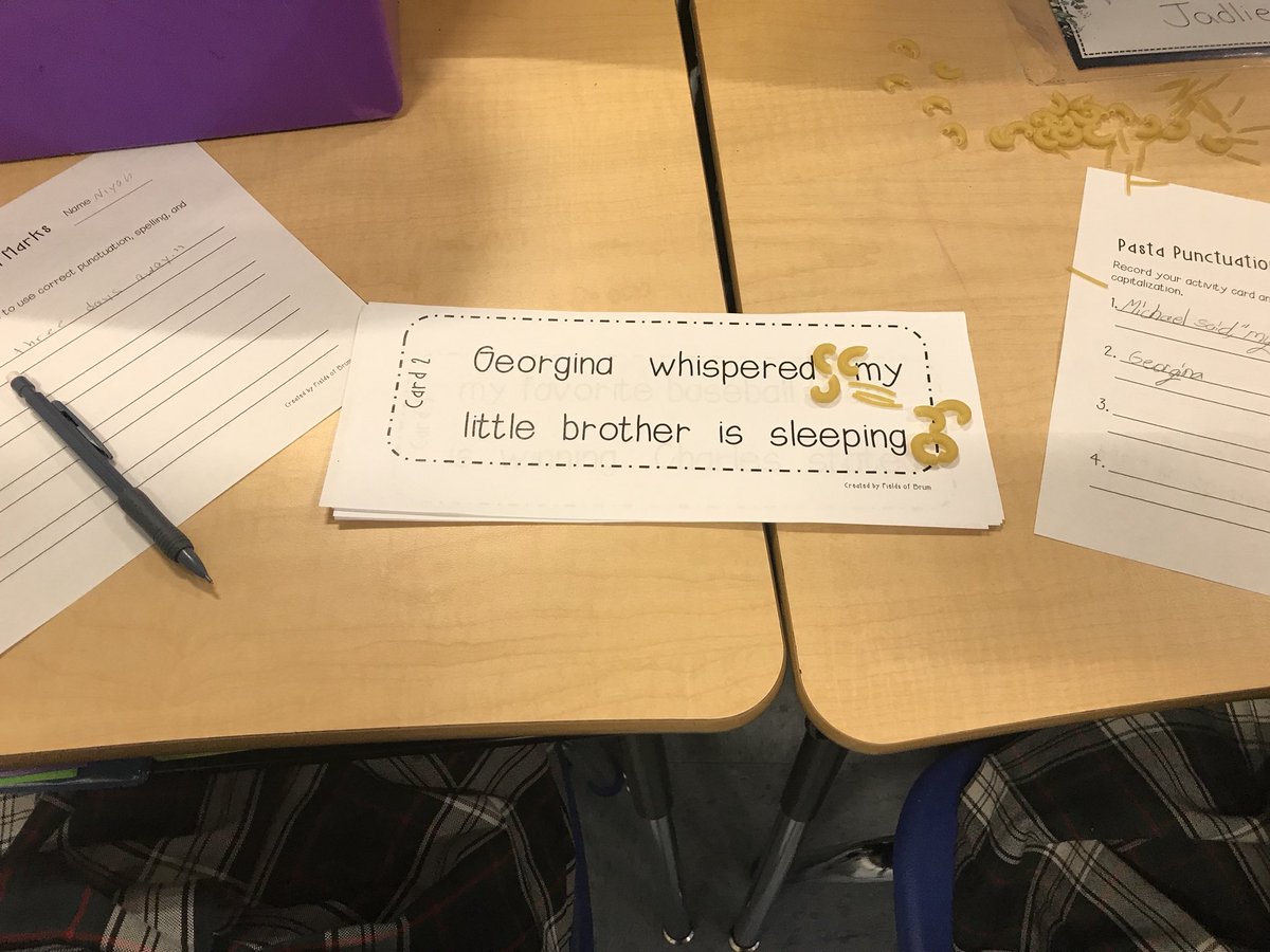 mrshockeysclass's tweet image. Today we used some pasta to practice our punctuation before our MAP Language test. What a fun, relaxing activity before our test! @nwea #grammarpolice #stopgrammartime #iteachfourth