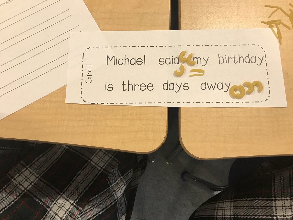 mrshockeysclass's tweet image. Today we used some pasta to practice our punctuation before our MAP Language test. What a fun, relaxing activity before our test! @nwea #grammarpolice #stopgrammartime #iteachfourth