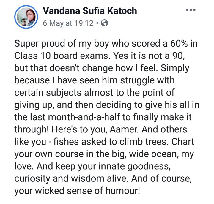 Marks really doesn't matter. Read this post by a proud Mom of a hard-working son...❤️

By putting pressure to score 90% society is trying to create marks machine out of kids. This one really deserves praises.

Congratulations to Aamer!👏👏👏

#CBSEResult2019 #CBSE10thresult #CBSE