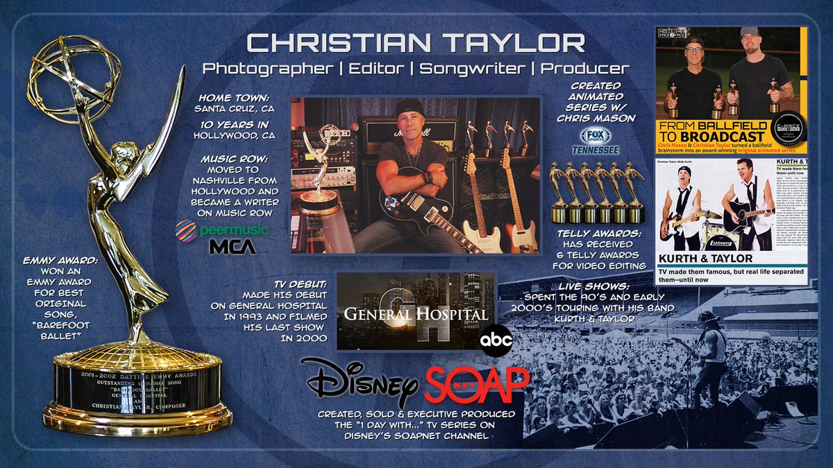 CTCreativeWork's tweet image. Updated my career overview graphic. It's been a long, strange, fun trip.  #goals @Lightroom @Photoshop #Brentwood #Nashville #showyourwork @CanonUSA #Generalhospital @daytimeemmyawards @tellyawards