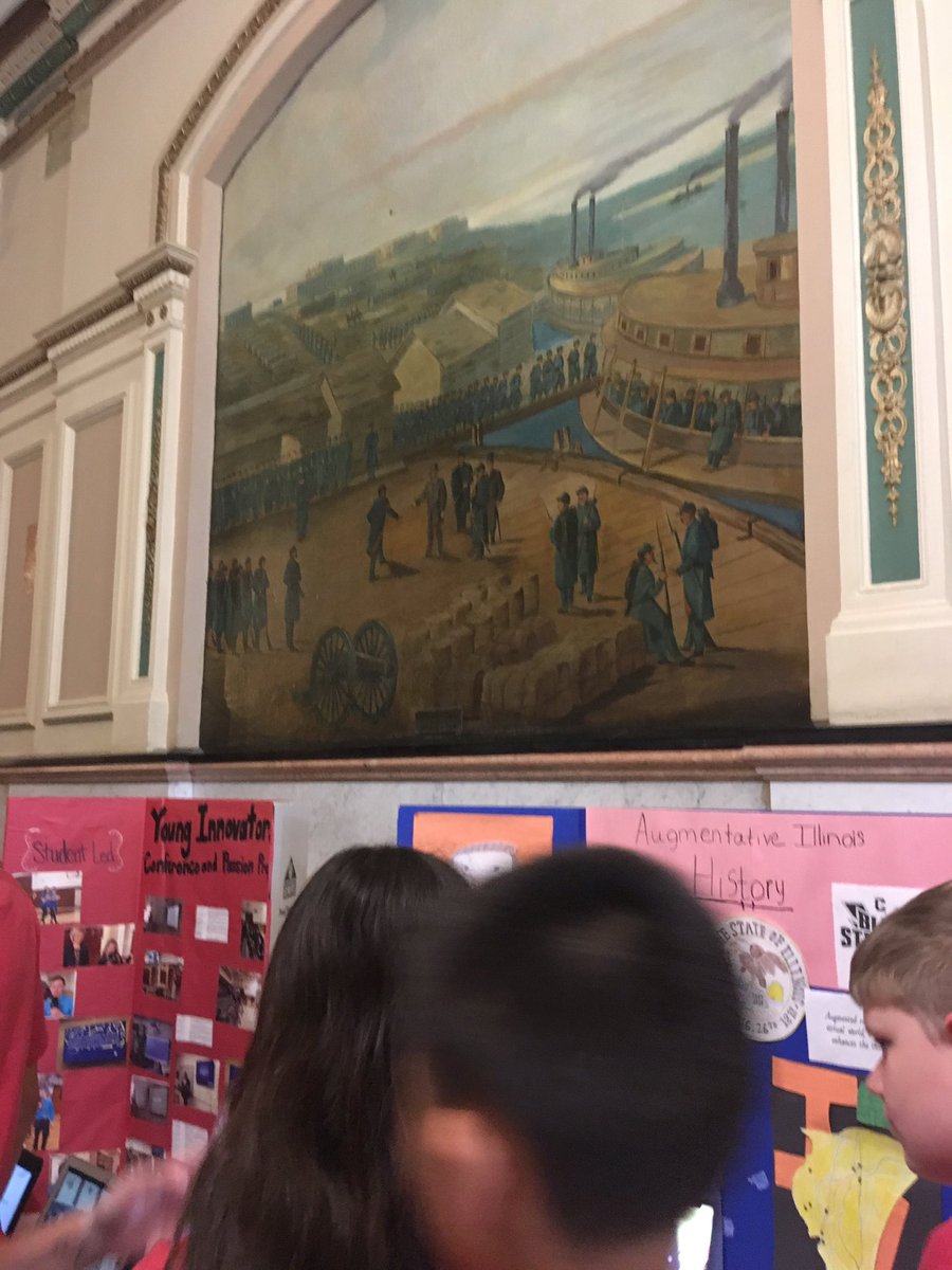 JaredBruening's tweet photo. Set up directly under painting of Grant departing Cairo, IL during Civil War #GoBlueStreaks https://t.co/QAT39Yah1J