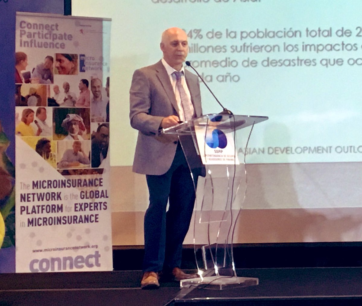 NetworkFlash's tweet photo. Denis Garand on #HurricaneMaria: devastating effect on #Dominica - 80% of pop. Impacted; total cost was around 224% of country’s GDP- hard to recover from. #InclusiveInsurance part of solution! #15thCF #DRR #NatCat #ClimateRisk @a2ii_org @supersegurospan @InsuResilience https://t.co/DUvUSBUXlL