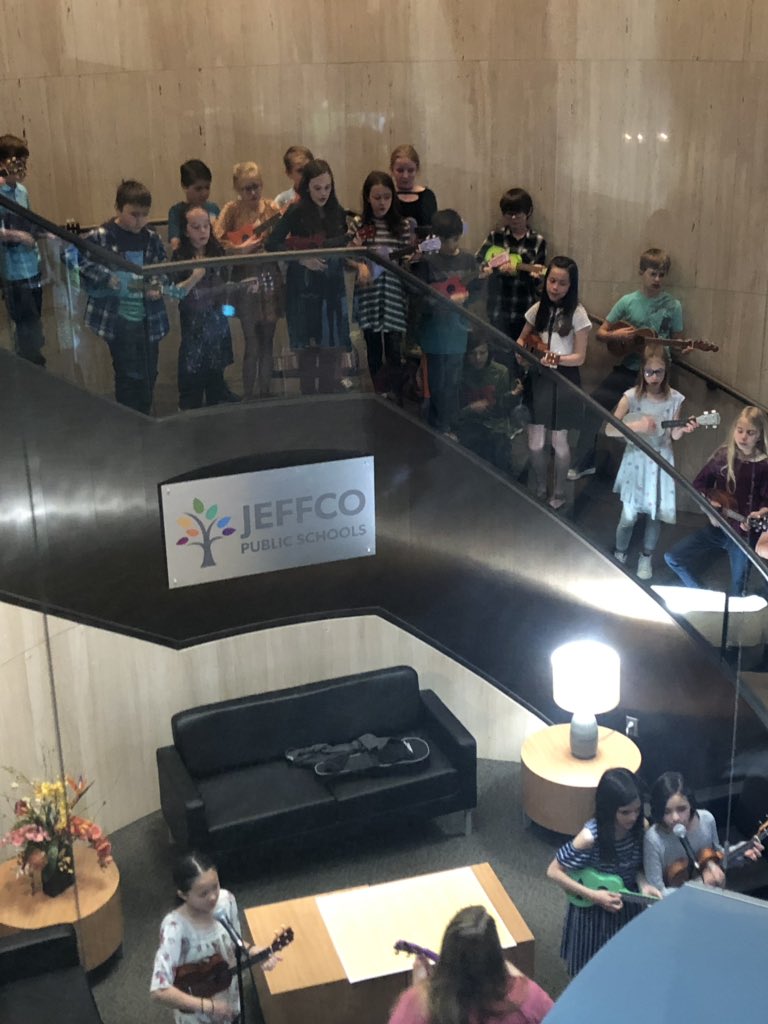 Jeffco_Math's tweet photo. Jeffco Ss from Dennison Elementary playing their ukuleles and singing for Ed Center folks! #ukulelesarecool #transformthetask #jeffcogenerations https://t.co/va1Dlg7YZX