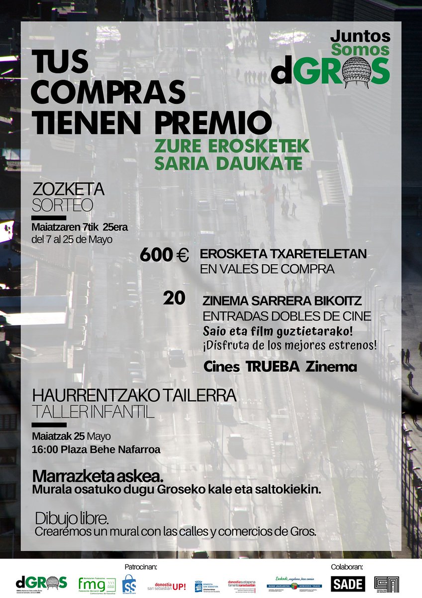 gip_merkatariak's tweet photo. Campaña Asociación de Comerciantes de Gros-FMG.
Hasta el 25 de mayo, "Tus compras tienen premio", con la participación de 75 comercios.
Sorteo de 600 € en vales de compra y, por gentileza de SADE, 20 entradas dobles de cine
Info y Bases del sorteo: https://t.co/fGJOS9De9o https://t.co/hHbYrHq62H