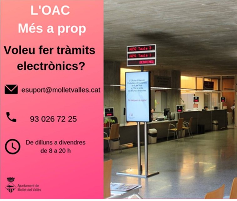 ajmollet's tweet photo. 📢L'Ajuntament de #Mollet, a través de l'OAC, ha posat en marxa un nou servei d'assistència gratuïta a la ciutadania, entitats i empreses per donar-los suport en els tràmits electrònics 🖥️👉 https://t.co/bX6iJNTFGn https://t.co/rno9ZJXJim