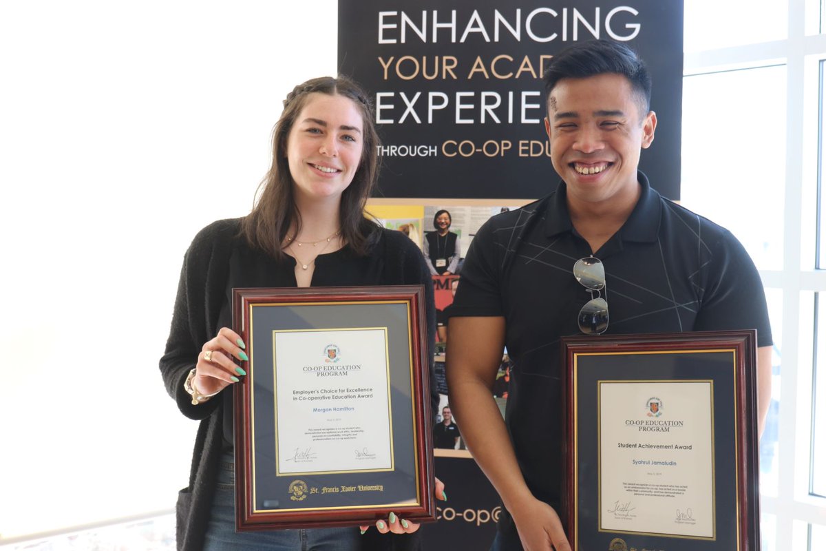 Congratulations to Morgan Hamilton, recipient of this years Employers Choice for X-cellence in Co-op Education and Syahrul Jamaludin, recipient of the Co-op Education Student Achievement Award!  #celebratecoop #classof2019 #stfxuniversity