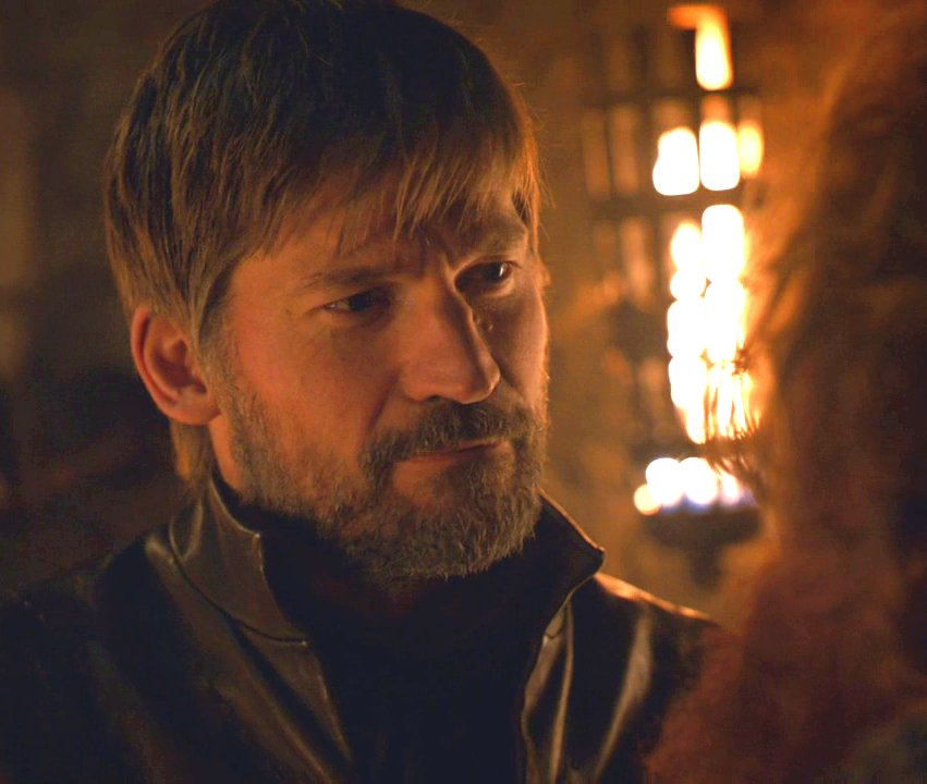  JAIME & BRIENNE Happy moments in episode 8x04A THREAD.PART 8. B: "Please pardon me for a moment." J: *stands up, stops Tormund, pats him on a shoulder, follows Brienne* B: *turns around, sees Jaime is leaving the room*  #GameOfThrones #JaimeLannister #BrienneOfTarth
