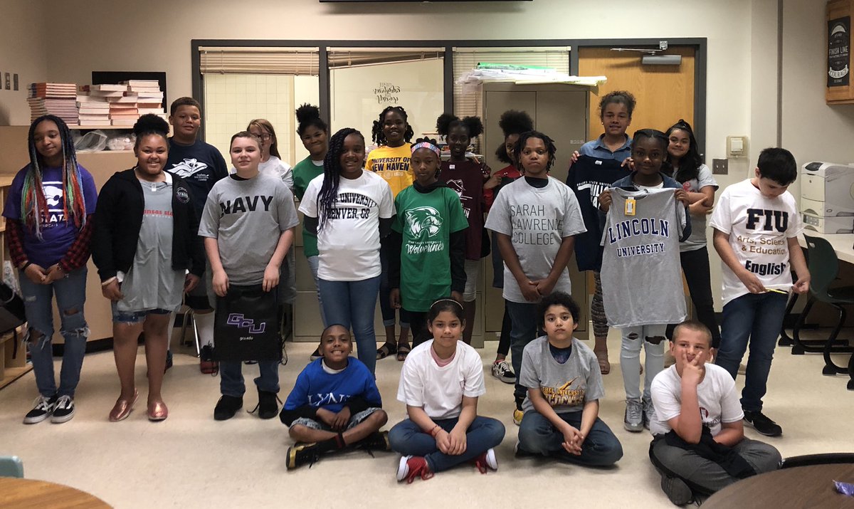 CareerCtrCHS's tweet photo. Seeds are planted, knowledge gained, and the beginning of dreams. Had the privilege of talking with GWCES 5th graders about reaching their dreams and going to college. Each student received their very own college t-shirt this morning. #tshirtproject #GWCES #chopticon #college https://t.co/LXtb2Wxix4