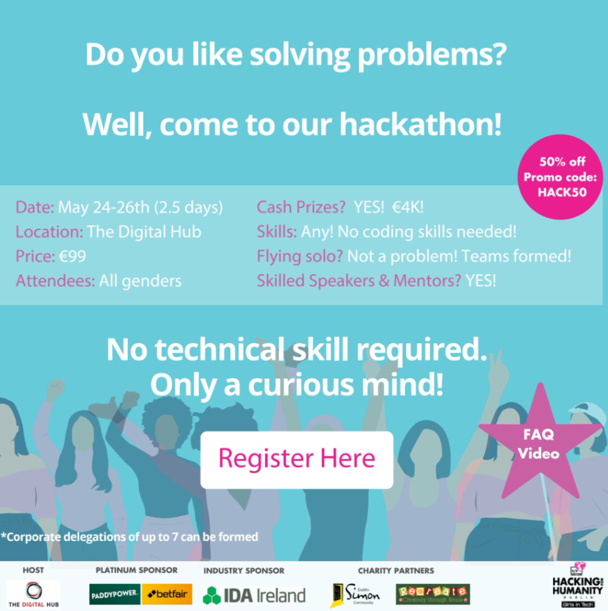 tech_Dublin's tweet image. If you are curious about solving problems and are interested in how to get your feet wet with entrepreneurship, then this is for you! 
Join Girls in Tech Dublin for their inaugural hackathon on May 24-26:  bit.ly/GITD-Hack  #GITDHack