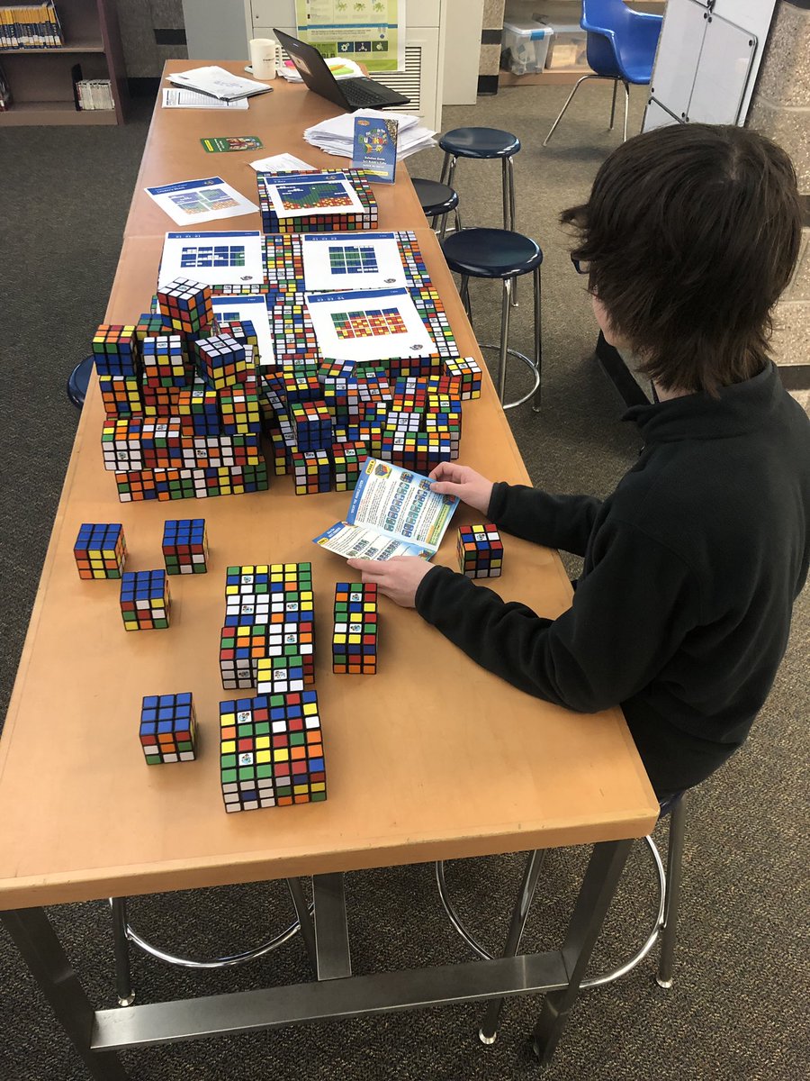 WebberMS's tweet photo. Hey @poudremedia we just unloaded our @YouCanDoRubiks Working on our first 7x7 🦖 #theWebberWay #RubiksCubeArt #webbercreates https://t.co/N5ualLnot6