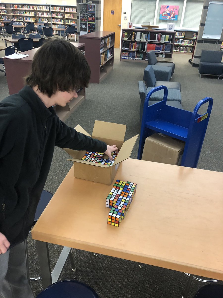 WebberMS's tweet photo. Hey @poudremedia we just unloaded our @YouCanDoRubiks Working on our first 7x7 🦖 #theWebberWay #RubiksCubeArt #webbercreates https://t.co/N5ualLnot6