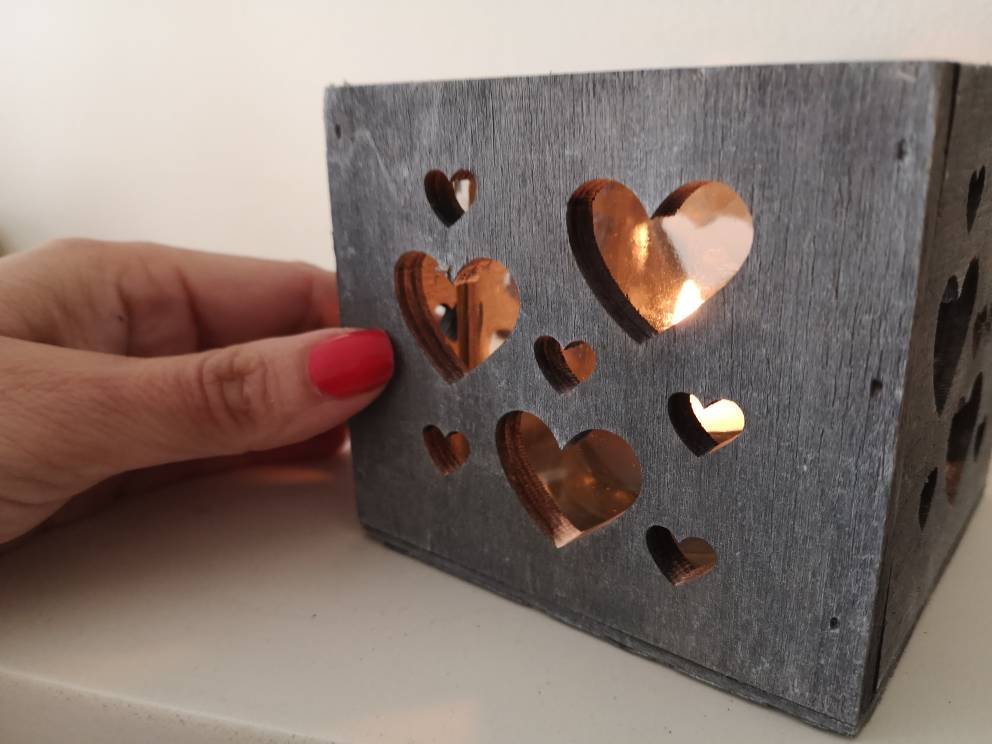 Excited to share the latest addition to my #etsy shop: Wooden heart candle holder, box candle etsy.me/2PQ75Tv #candles #holder #bedroom #gift #glass #ideas #candle #candleholder #hearts