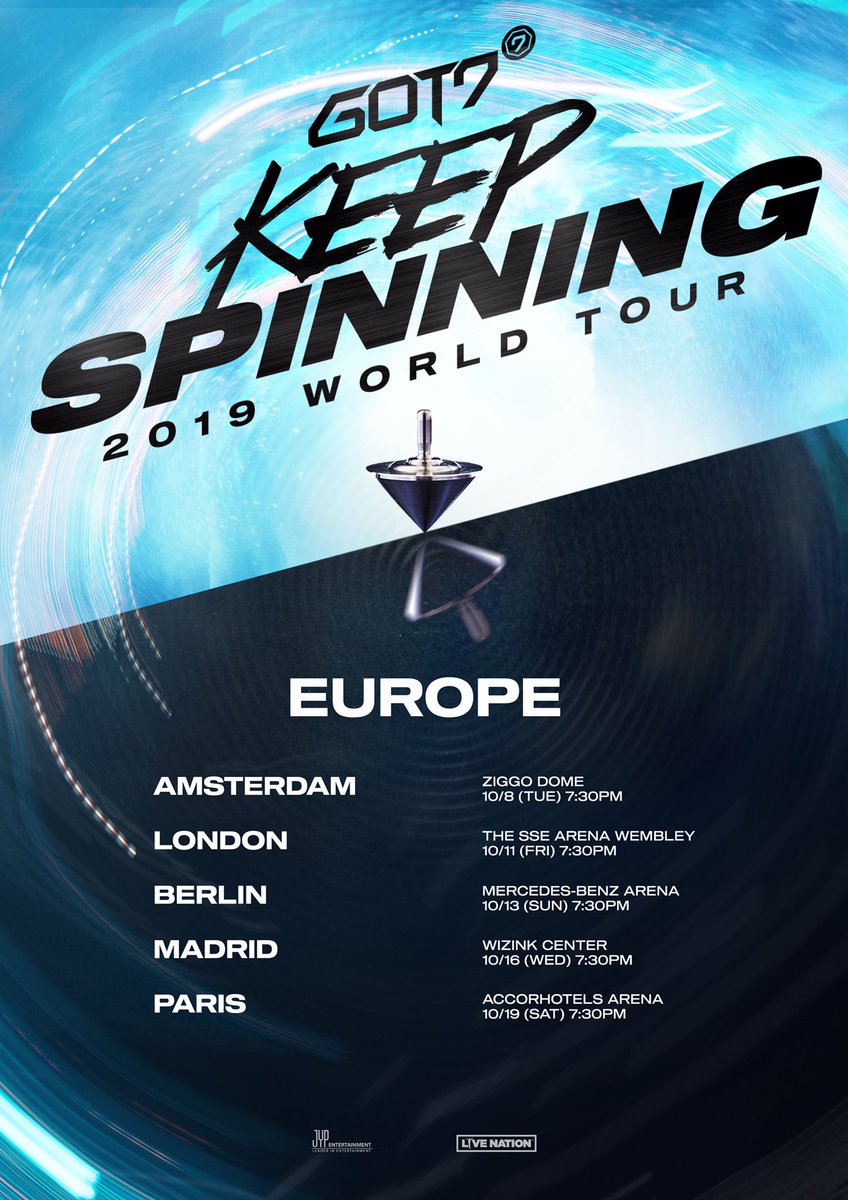 LiveNationKpop's tweet photo. ✨JUST ANNOUNCED✨📢
GOT7 2019 WORLD TOUR 
[KEEP SPINNING]!!💕
GOT7 is coming to your city!😘
-
#GOT7WORLDTOUR2019 #JYP #LIVENATION https://t.co/ns5Vf2mSFe