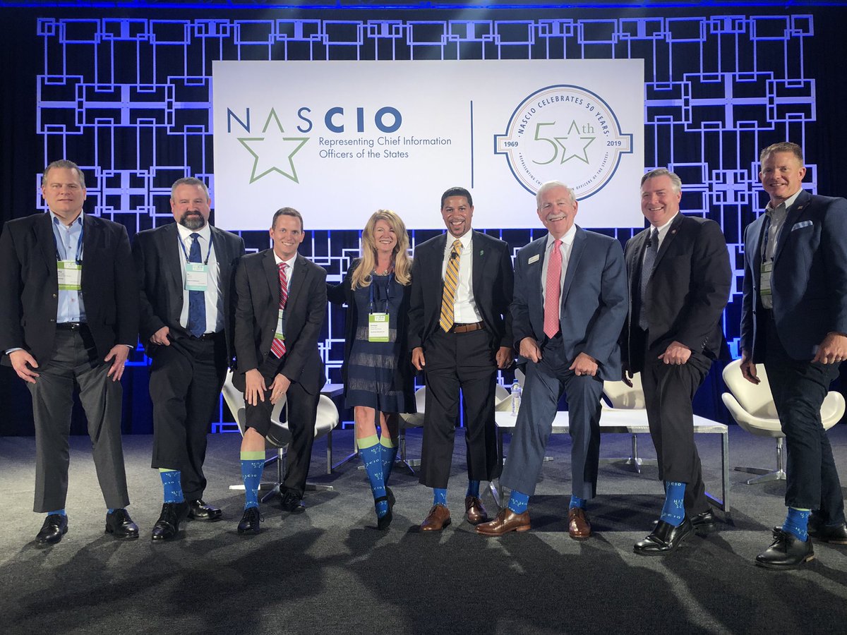 NASCIO's tweet photo. These members rock our new NASCIO socks literally and figuratively #NASCIO19 https://t.co/YGJTzkaqDP