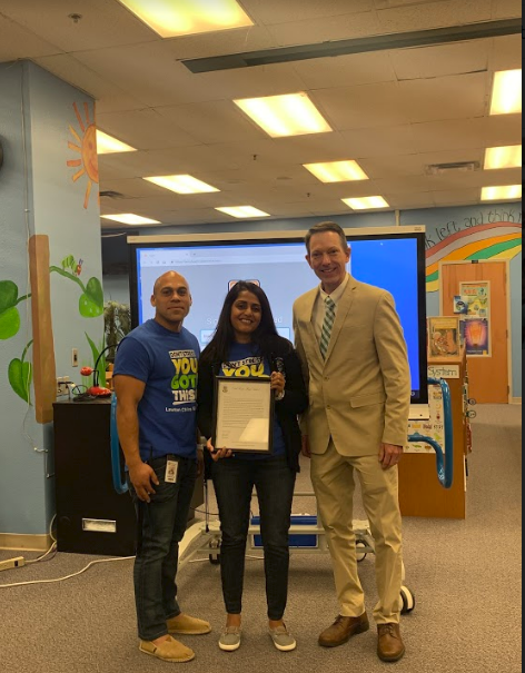hso_ocps's tweet photo. Our seniors wrote letters to their most impactful teacher.  Rajni Vanmali at Lawton Chiles Elementary received a personally read letter from a former student today.  Thank you for changing lives. #TeacherAppreciationWeek2019 #projectimpact2019 https://t.co/ZDEB2utsWi
