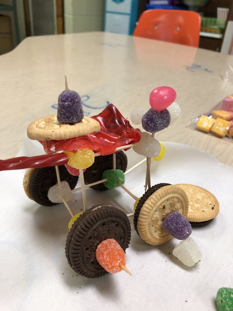HaysStem's tweet photo. #IMPRESSED doesn’t even begin to cover it! These #5thgradeSTARS have gone above and beyond on their #MissionFindersKeepers #Mars2020 Rovers! They had to build an edible, mobile rover that has 4 instruments. They have #shownup and #shownout! @suptking @OESrockSTARS https://t.co/0Wv6MaK8R1