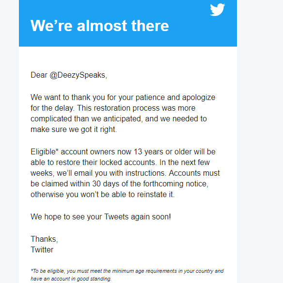 looks like im gonna get my account back