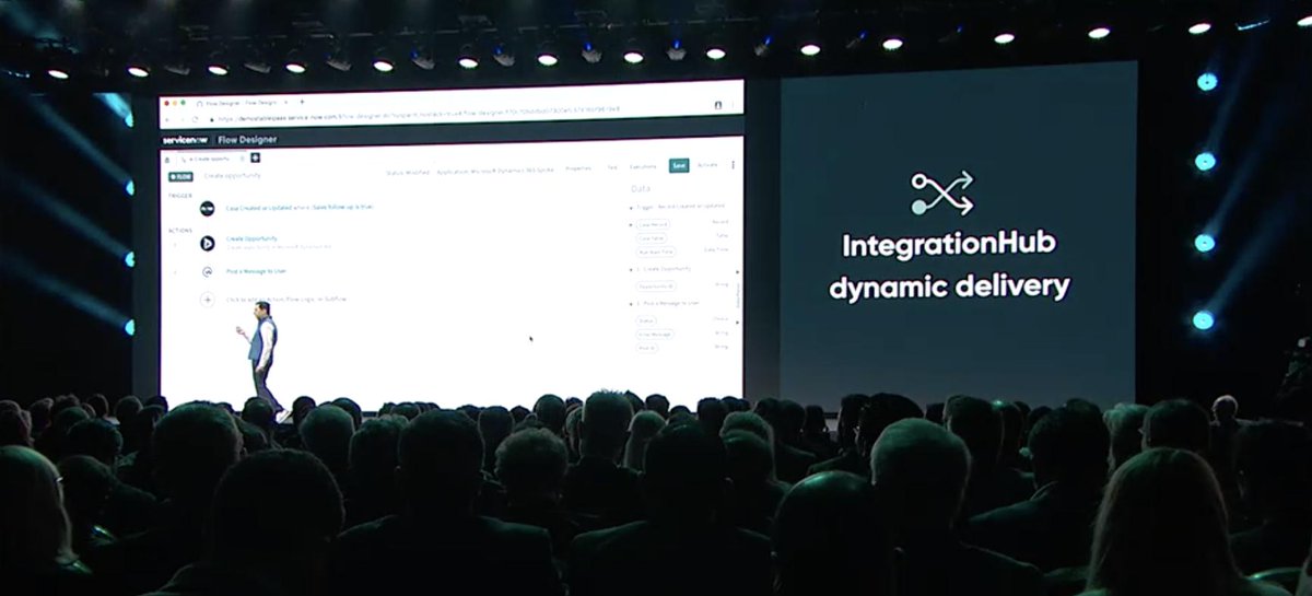 Ahead's tweet image. &quot;#IntegrationHub will allow you to integrate #ServiceNow with anything and it&apos;s our goal to continue to provide you with out-of-box integrations with many publishers.&quot; -@cj_desai #Know19