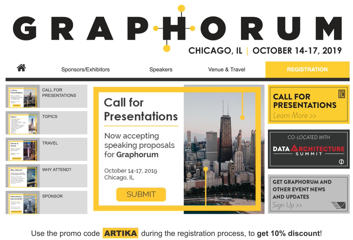 artika4biz's tweet image. Registration for the @Dataversity #Graphorum 2019 Conference is now open! Use the ARTIKA promo code to get an immediate 10% discount. #graphdatabases #knowledgegraphs #ai #semanticweb #linkeddata #rdf
#neo4j #anzograph #tigergraph #janusgraph #AgensGraph #Stardog #orientdb