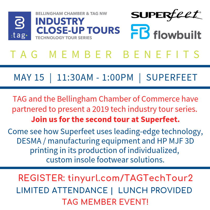 tagnw's tweet image. Join us for our second technology tour to @Superfeet next Wednesday: tinyurl.com/TAGTechTour2. Not a TAG Member? Join today! joinit.org/o/tag #tagnw #tagtechtours #localtech #tagmemberbenefits