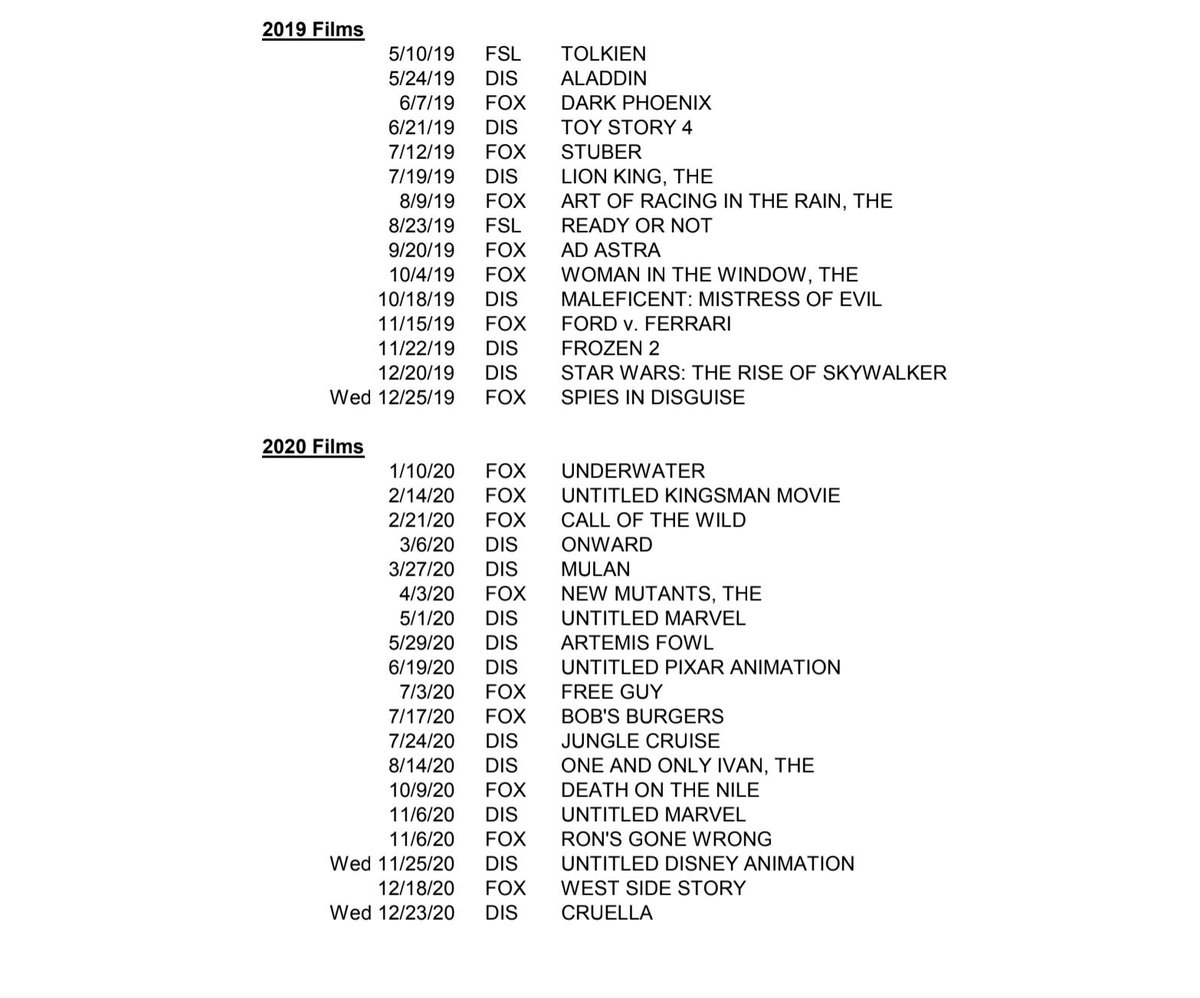 ProjBigScreen's tweet photo. Walt Disney Studios has released their movie release schedule through 2027 (with more to come).

It includes a lot of Avatar and untitled Star Wars and Marvel projects. https://t.co/ite5WpP86l