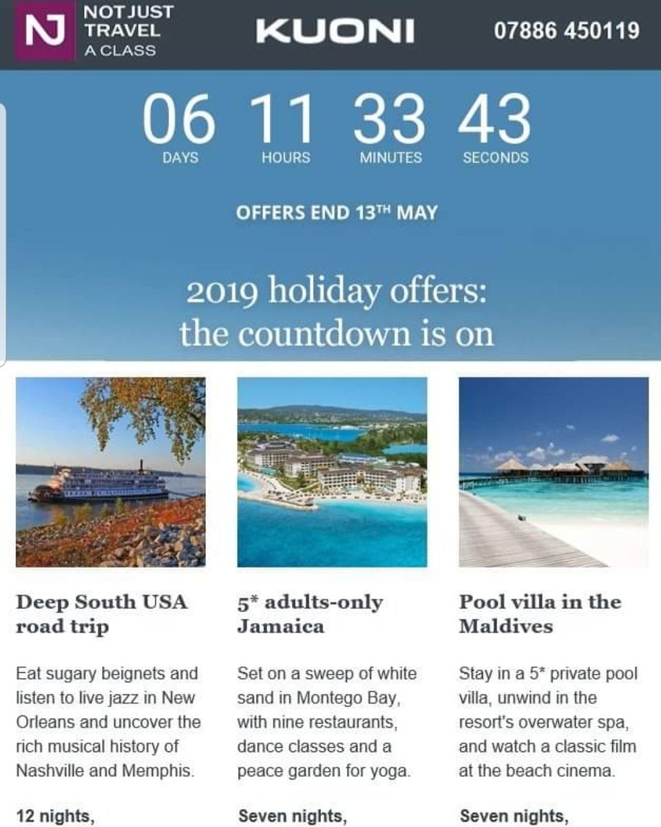 AClassTravel_'s tweet photo. ⚡KUONI 2019 Holidays Offers⚡
👉Offer Ends 13th of May
Thailand, China, Vietnam, Seychelles, Kenya, Jamaica, USA, Maldives and many more. 
Don't miss this amazing offer!
Book Now on ☎️ 07886 450 119
.
.
.
.
#travelplans #maldives #thailand #vietnam #seychelles #njtravelaclass https://t.co/WmUfyiYaY5