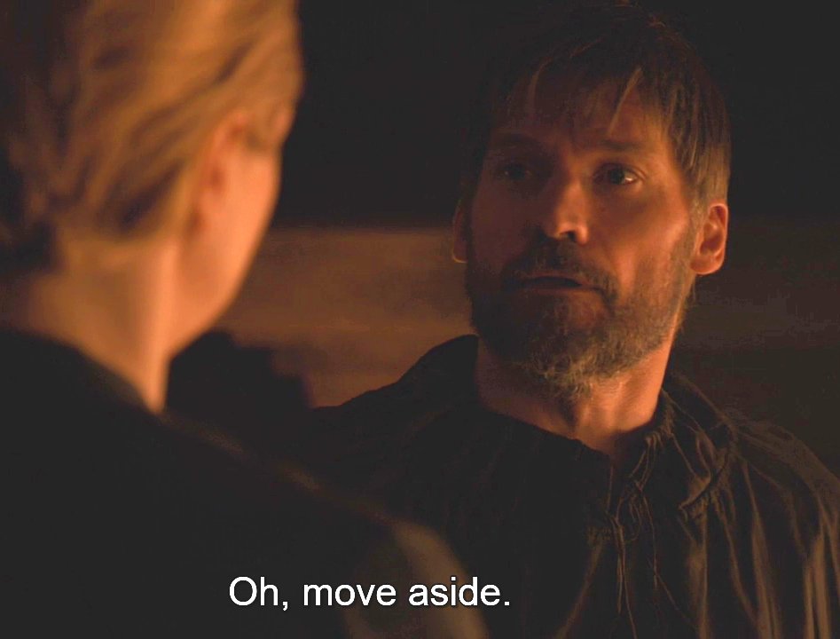  JAIME & BRIENNE Happy moments in episode 8x04A THREAD.PART 11.B: "Oh, move aside!" J: *lets her loose his shirt, looking at her, then he puts his hand on her shirt* #GameOfThrones #JaimeLannister #BrienneOfTarth