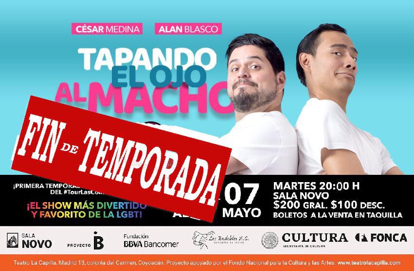 tourlascomadres's tweet photo. LA ÚLTIMA Y NOS VAMOS #TapadoElOjoAlMacho ¡No te la pierdas! martes 07 de Mayo a las 20:00h en la Sala Novo (Madrid #13 Col. El Carmen, #Coyoacán) #Teatro #teatrogay #TeatroCabaret #cabaret #cultura #Arte #comedia #grindr #LGTB #gayboy #CDMX #SHOW https://t.co/HfpwgRGcua