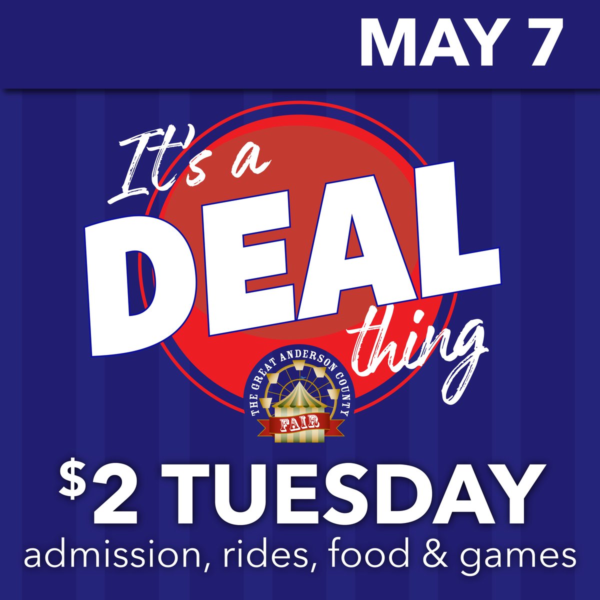 AndersonFair's tweet image. $2 Tuesday! $2 Admission. $2 Rides. $2 Food Items. $2 Games. #itsafairthing #asec