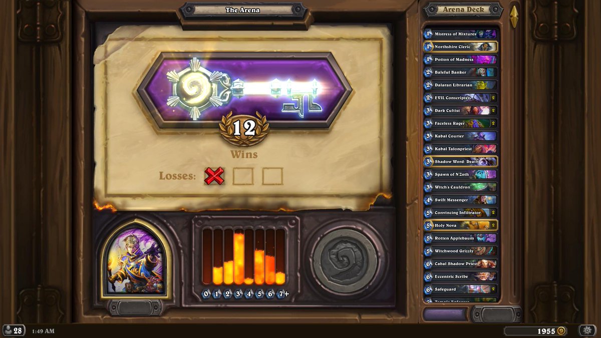 XWhyZ10's tweet photo. N'Zoth priest is pretty insane in arena! 12 wins and the only loss was to another N'Zoth priest 😆
#Hearthstone https://t.co/gdD5GNlG2M
