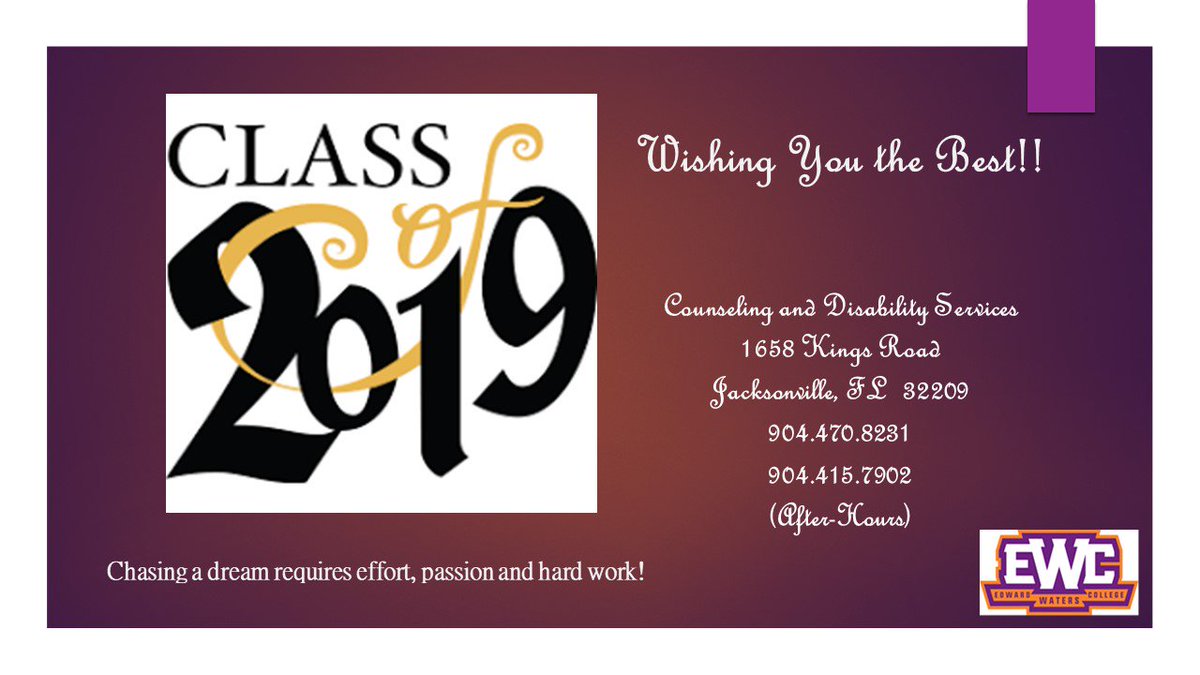 EWC Counseling and Disability Services (@ewccds) on Twitter photo Congratulations to the Edward Waters College Class of 2019!ππ§‘π―π₯<a href="/ewctiger/">Ronald Williamson</a> <a href="/EWCMassComm/">EWCMassComm</a> @EWCAthletics @ewccareerservi1 <a href="/EWCcallmemister/">Edward Waters College Call Me Mister Program</a> @EWCAssocProvost @G_hcaoC @ewc_avpsr <a href="/EWCTEUS/">EWC Dept. Teacher Education & Urban Studies</a> #YouMadeIt #GodIsGreat #Graduation2019 #EncourageYourself Congratulations to the Edward Waters College Class of 2019!ππ§‘π―π₯<a href="/ewctiger/">Ronald Williamson</a> <a href="/EWCMassComm/">EWCMassComm</a> @EWCAthletics @ewccareerservi1 <a href="/EWCcallmemister/">Edward Waters College Call Me Mister Program</a> @EWCAssocProvost @G_hcaoC @ewc_avpsr <a href="/EWCTEUS/">EWC Dept. Teacher Education & Urban Studies</a> #YouMadeIt #GodIsGreat #Graduation2019 #EncourageYourself